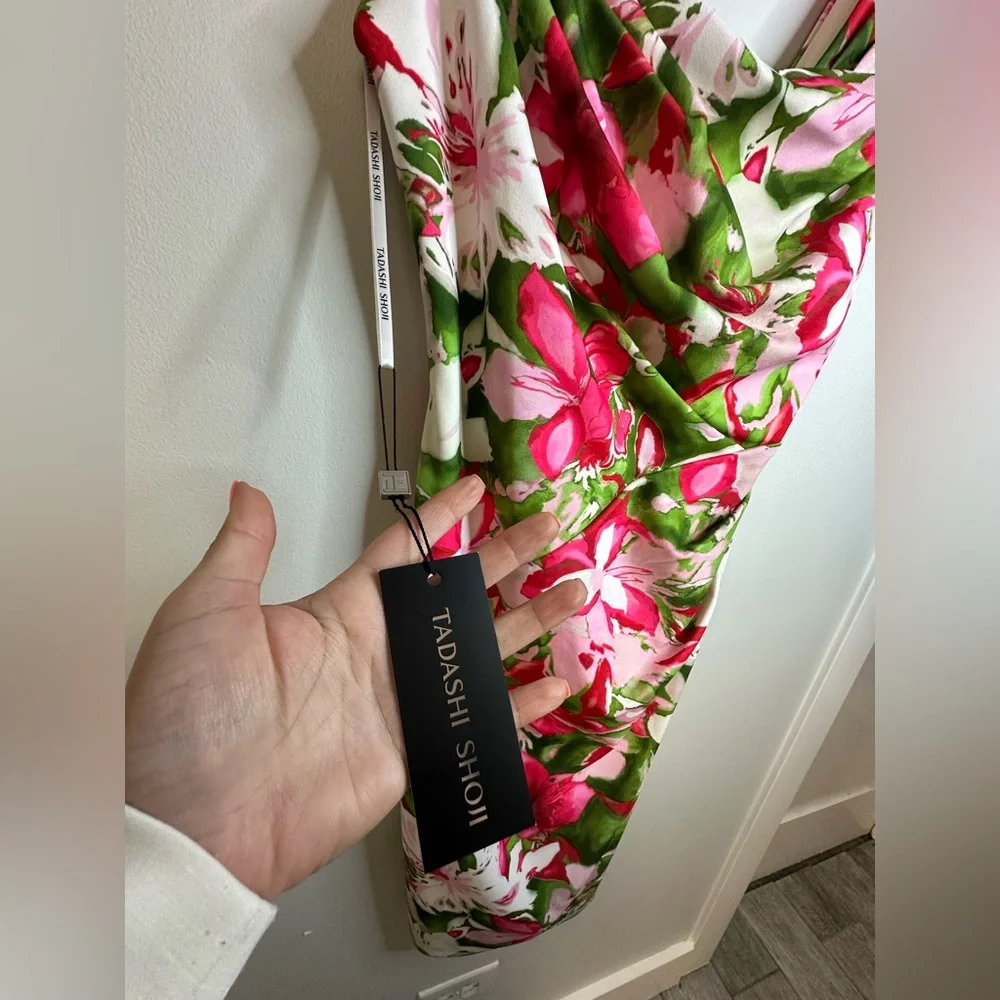 Tadashi Shoji  Floral Summer  Party Cocktail Tropical Midi Dress Size Medium - Picture 10 of 15